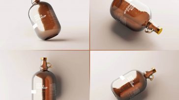 5 Shots of Amber Glass Beer Bottle Mockup with Handle