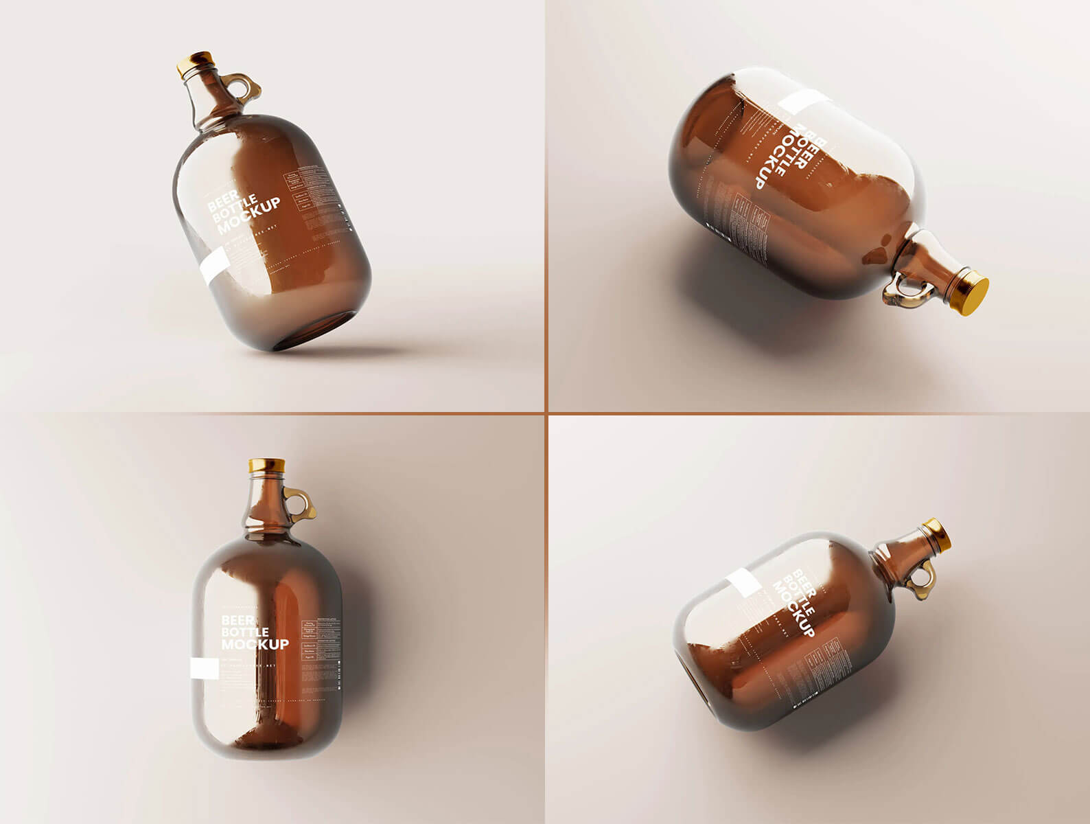 5 Shots of Amber Glass Beer Bottle Mockup with Handle
