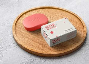 Free Soap with Box Packaging Mockup 1