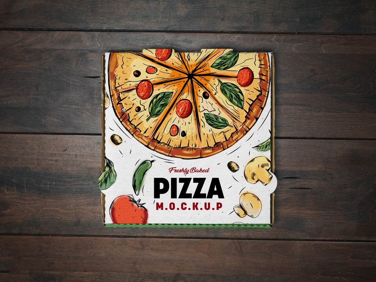 Free Top View Pizza Box Mockup PSD