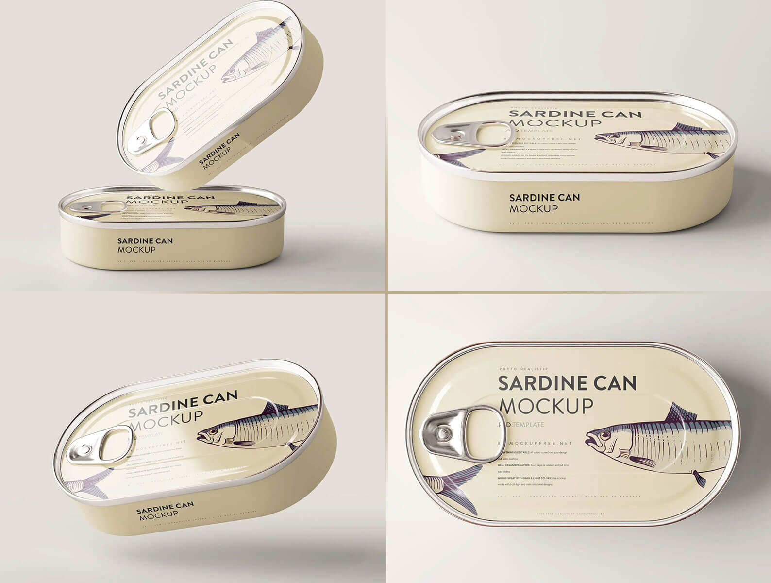 5 Mockups of Oval Shaped Tuna Can in Varied Visions