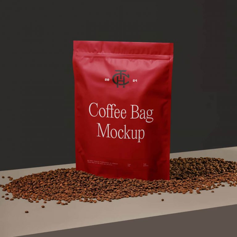 Free Coffee Bag Standing Pouch Mockup PSD1