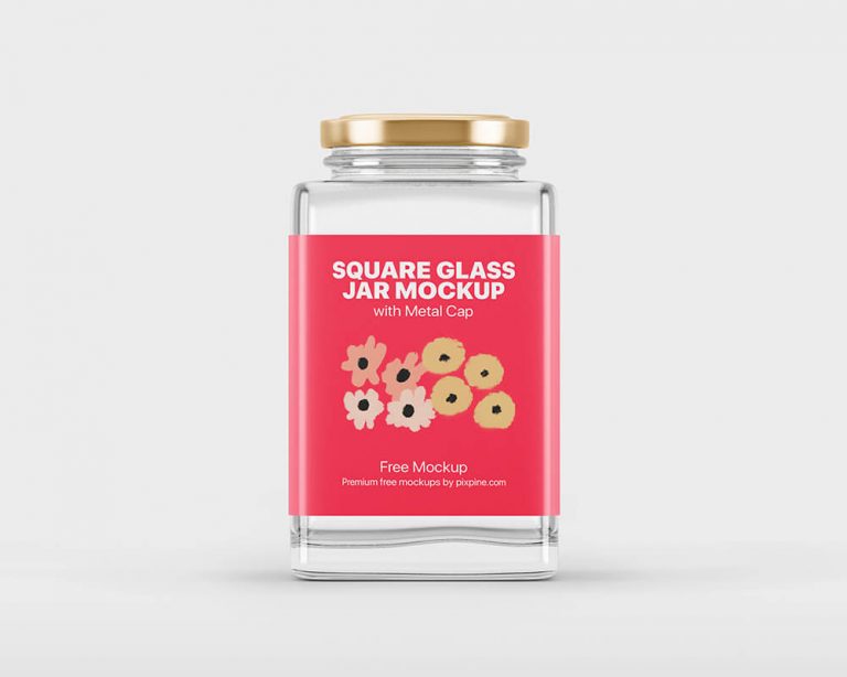 Free Square Glass Jar with Metal Cap Mockup1