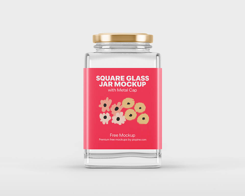 Free Square Glass Jar with Metal Cap Mockup1