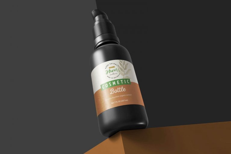 Free Black Cosmetic Bottle Mockup PSD