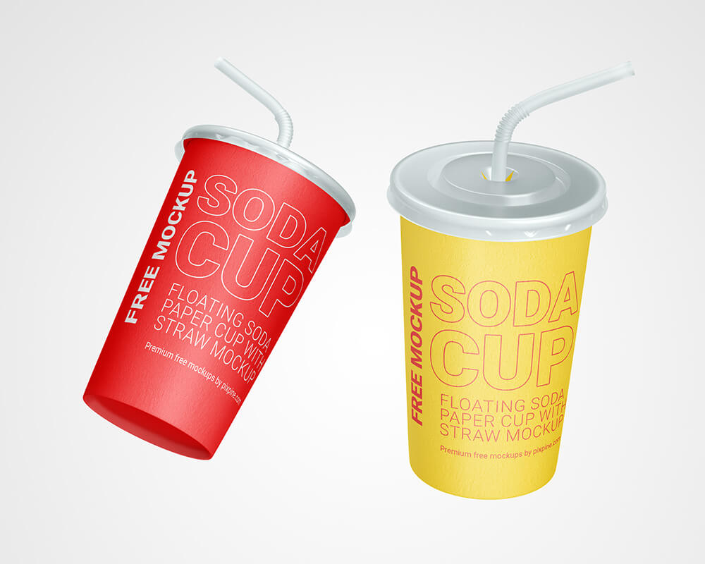 Free Floating Soda Paper Cup with Straw Mockup1