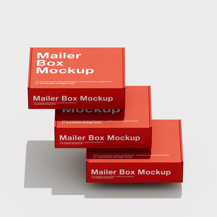 6 Free Stack Of Cardboard Mailer Boxes Mockup PSD Files - PacageMockup