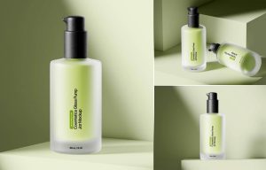 Cosmetics Glass Pump Jar Mockup