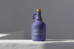 Free Bottle Standing on Concrete Mockup1