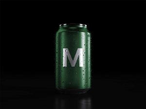 Free Realistic Beverage Dark Tin Can Mockup PSD