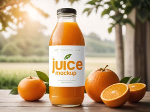Free Orange Juice Glass Bottle Mockup PSD
