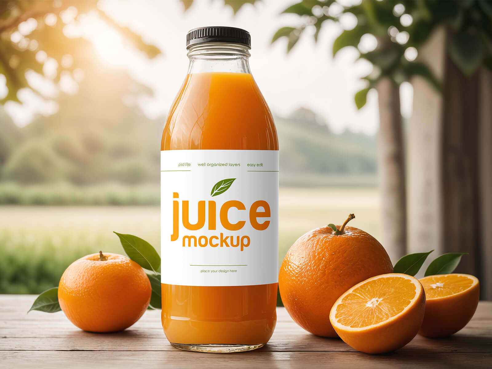 Free Orange Juice Glass Bottle Mockup PSD