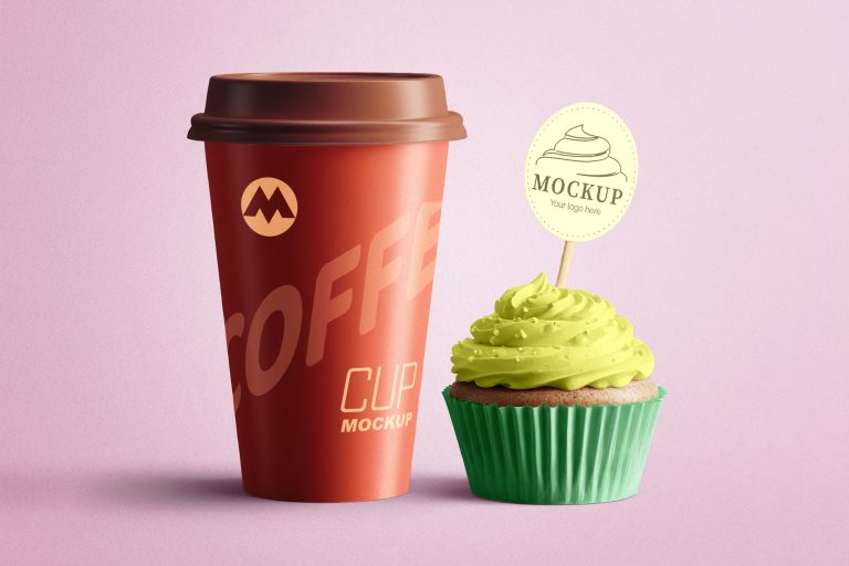 Paper Cupcake Coffee Cup Mockup