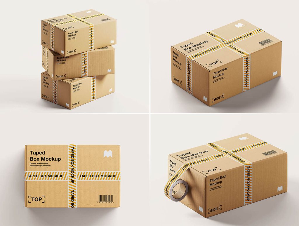 Taped Cardboard Box Mockup