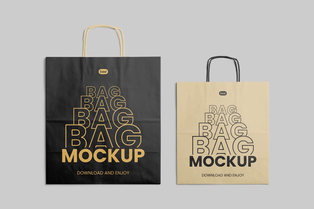 Free Twin Kraft Paper Shopping Bag Mockup PSD