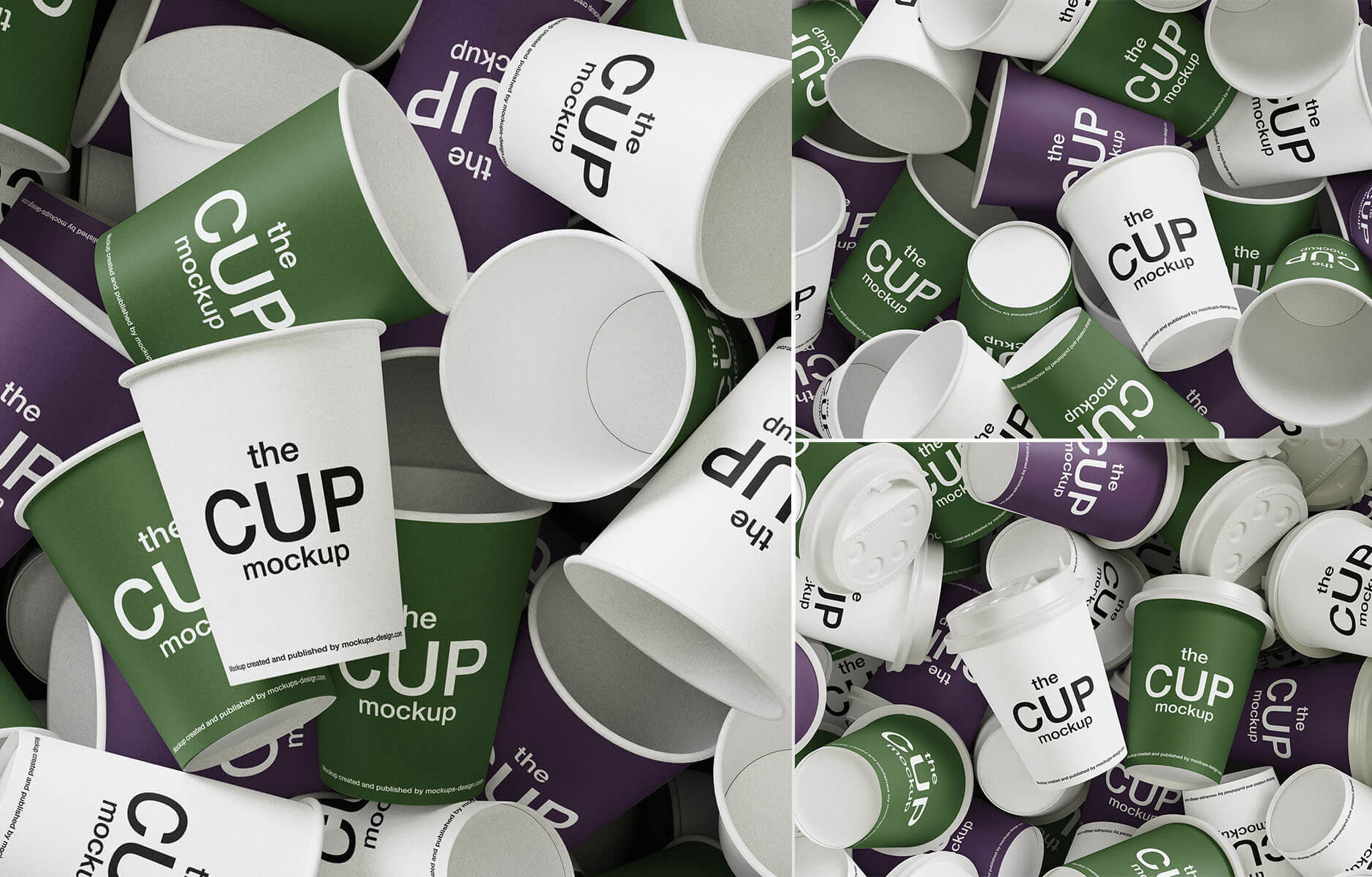 Free Scattered Paper Coffee Cup Mockup PSD Set