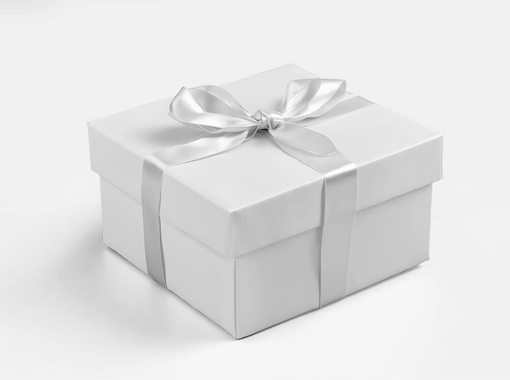 Free Gift Paper Box with Ribbon Bow Mockup 1