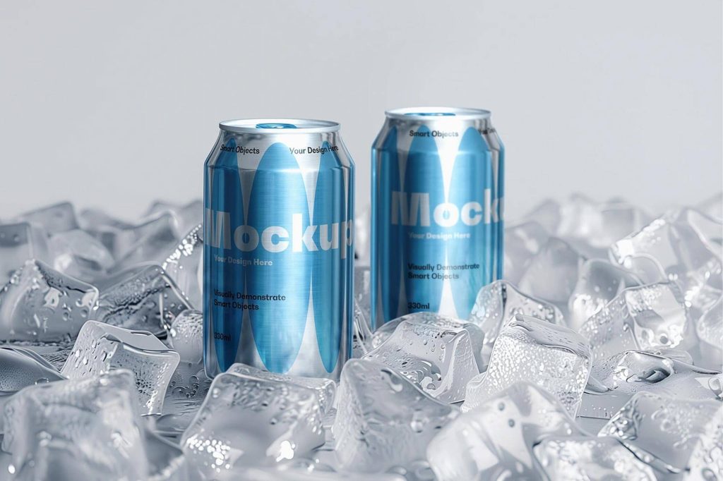 Ice Cubes & Soda Cans Mockup