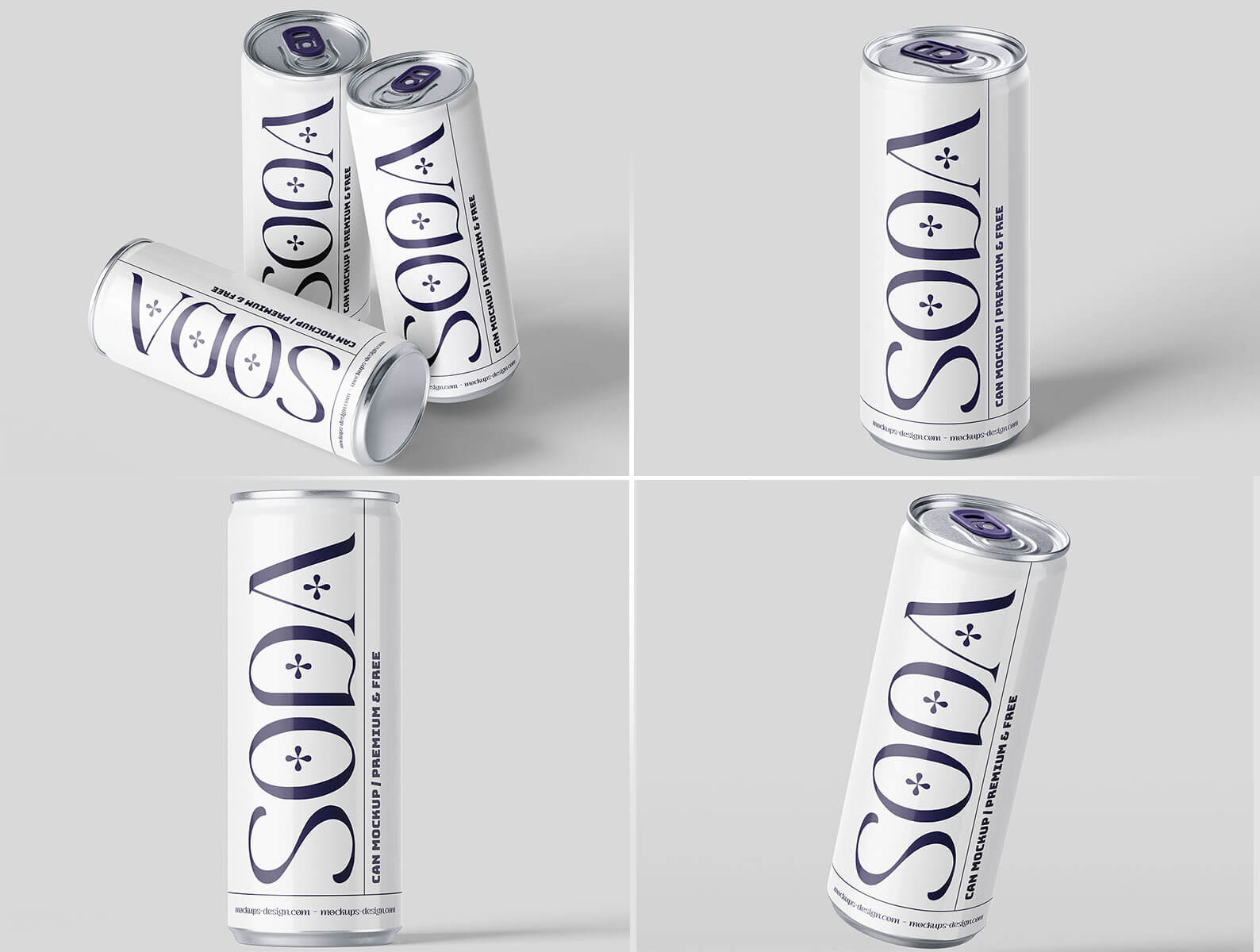 4 Free 250ml Soda Tin Beverage Can Mockup PSD Files