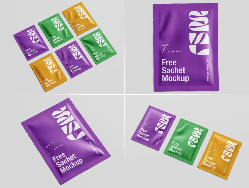 4 Free Cosmetic Mini Sachet Packaging Mockup PSD Files