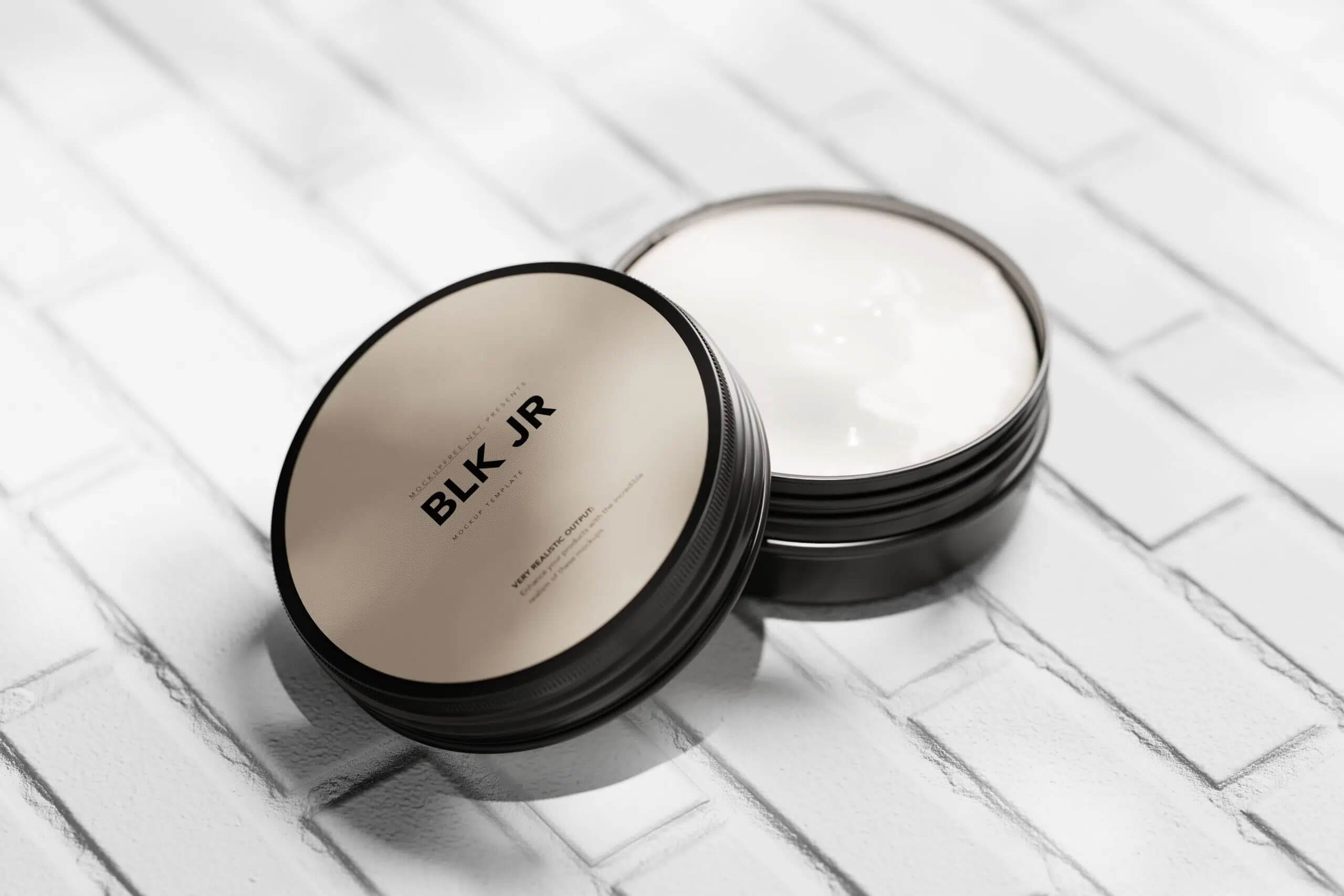 Free Black Metallic Flat Cosmetic Jar Mockup PSD