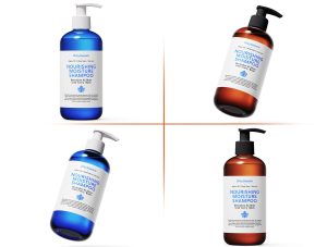 Free Blue And Brown Amber Liquid Pump Bottle Mockup PSD Set