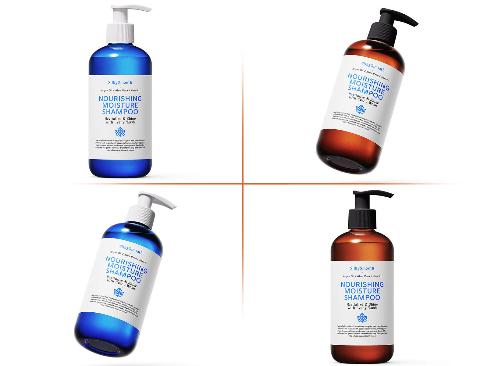 Free Blue And Brown Amber Liquid Pump Bottle Mockup PSD Set