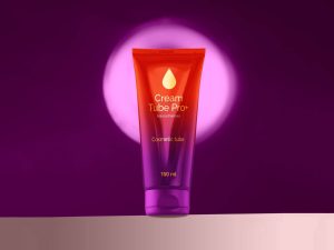 Free Glossy Cosmetic Cream Tube Mockup PSD