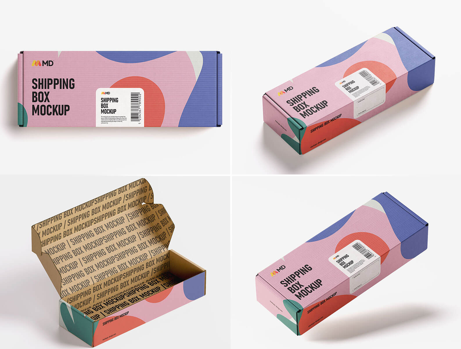 Free Rectangle Shipping Packaging Box Mockup PSD Set