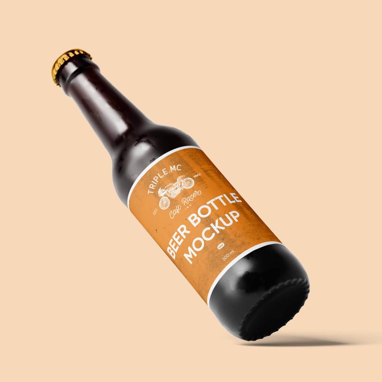 Free Tilted Beer Bottle Mockup PSD