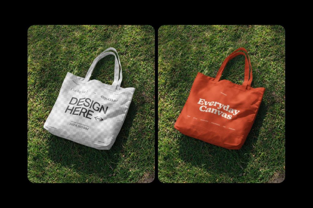 Free Dropped Tote Bag on Grass Mockup 1