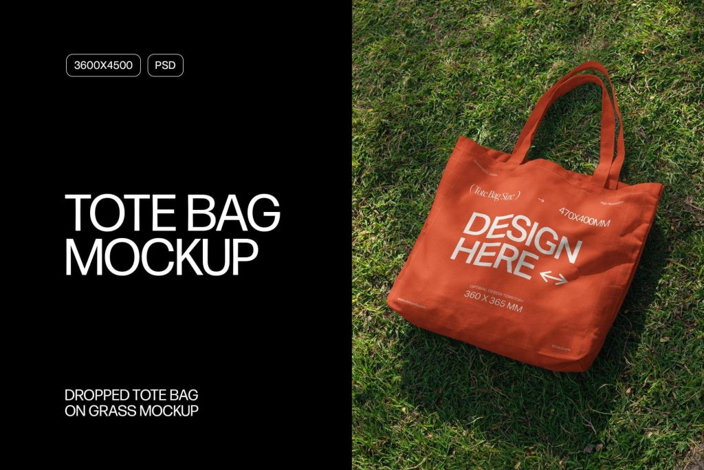 Free Dropped Tote Bag on Grass Mockup