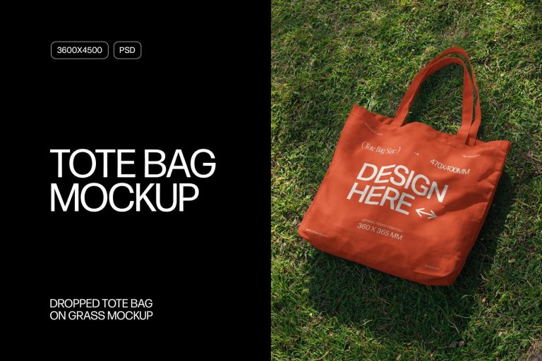 Free Dropped Tote Bag on Grass Mockup