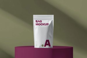 Free Plastic Standing Coffee Beans Pouch Mockup PSD