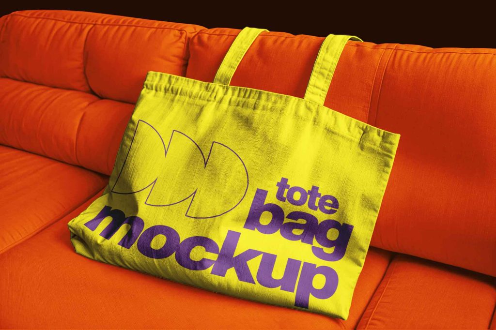 Free Tote Bag on Sofa Mockup