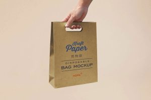 Free Kraft Paper Disposable Takeaway Bag Mockup PSD