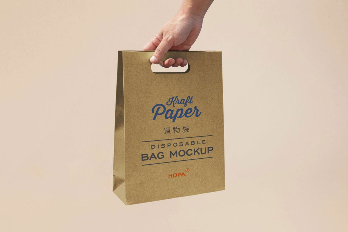 Free Kraft Paper Disposable Takeaway Bag Mockup PSD