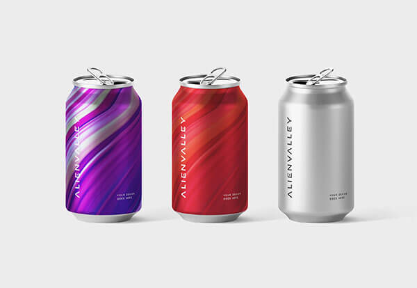 Free Lined Up Soda Cans Mockup PSD