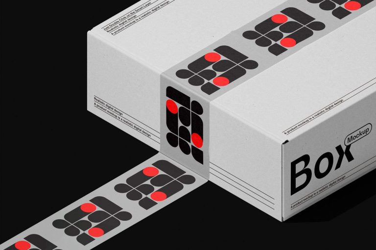 Free Transparent Packing Duct Tape On Parcel Box Mockup PSD