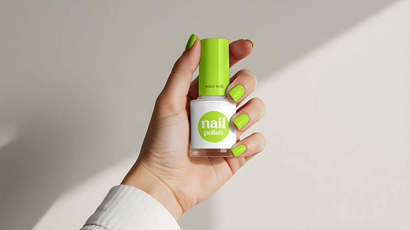 Free Hand Holding Nail Polish Bottle Mockup PSD