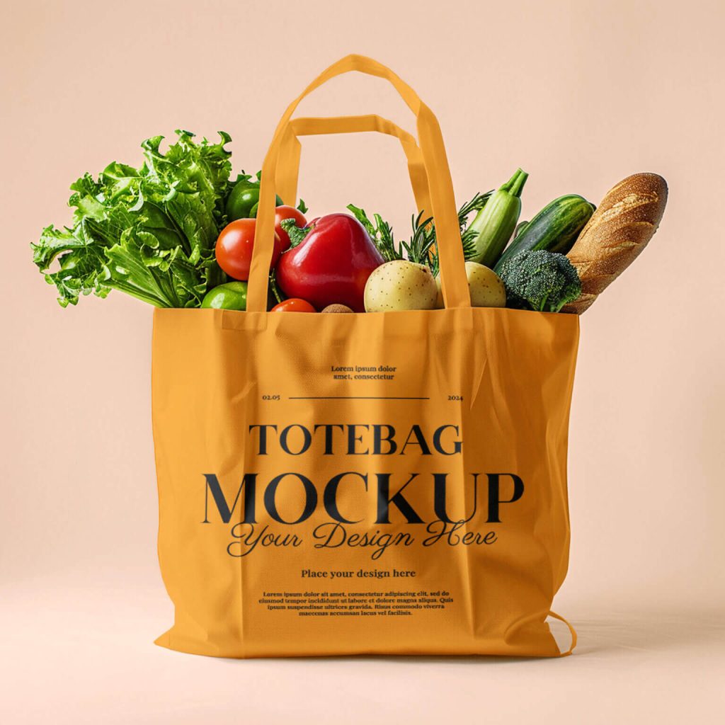 Free Vegetables Shopping Tote Bag Mockup