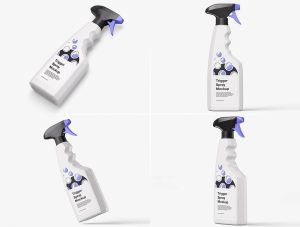 4 Free Plastic Trigger Head Spray Bottle Mockup PSD Set
