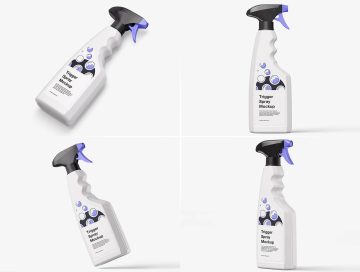 4 Free Plastic Trigger Head Spray Bottle Mockup PSD Set
