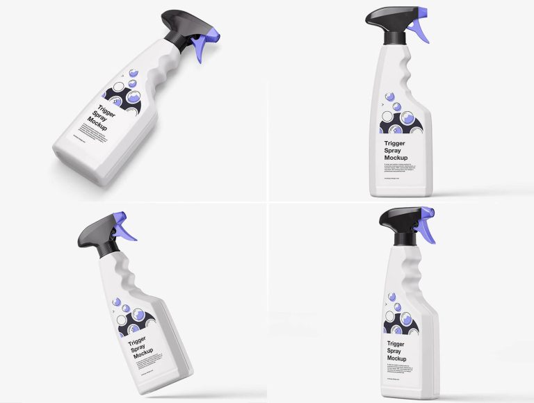 4 Free Plastic Trigger Head Spray Bottle Mockup PSD Set