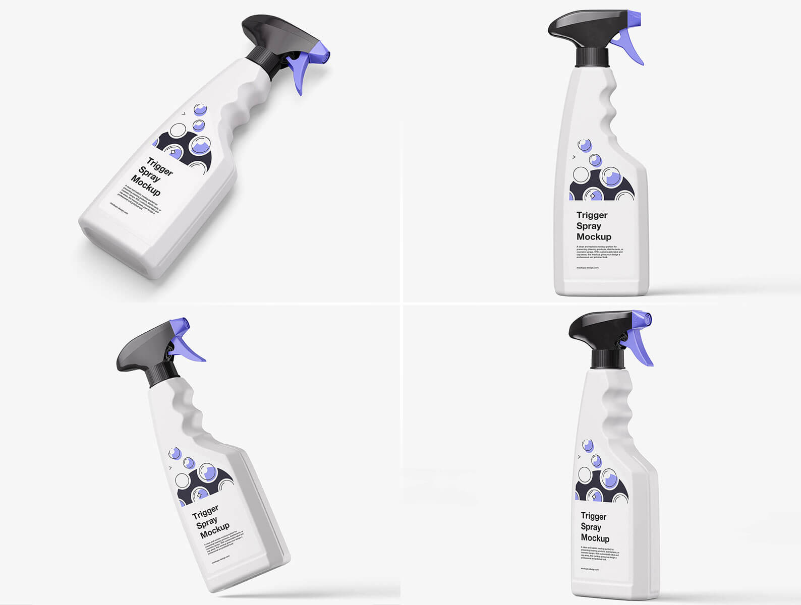 4 Free Plastic Trigger Head Spray Bottle Mockup PSD Set
