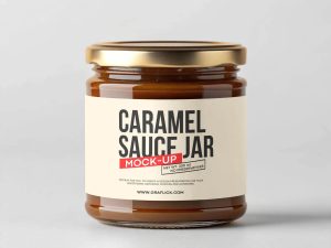 Free Caramel Sauce Glass Jar Mockup PSD
