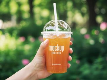 Free Orange Juice Cup / Slush With Dome Lid Mockup PSD