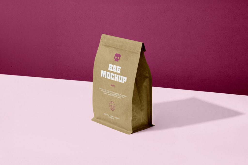 Free Kraft Coffee Standing Bag / Pouch Mockup PSD