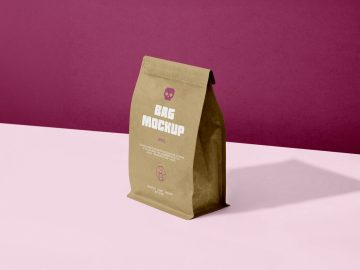 Free Kraft Coffee Standing Bag / Pouch Mockup PSD