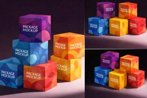 Free Stacked Boxes Mockup PSD 3 Different Packaging Styles Scene